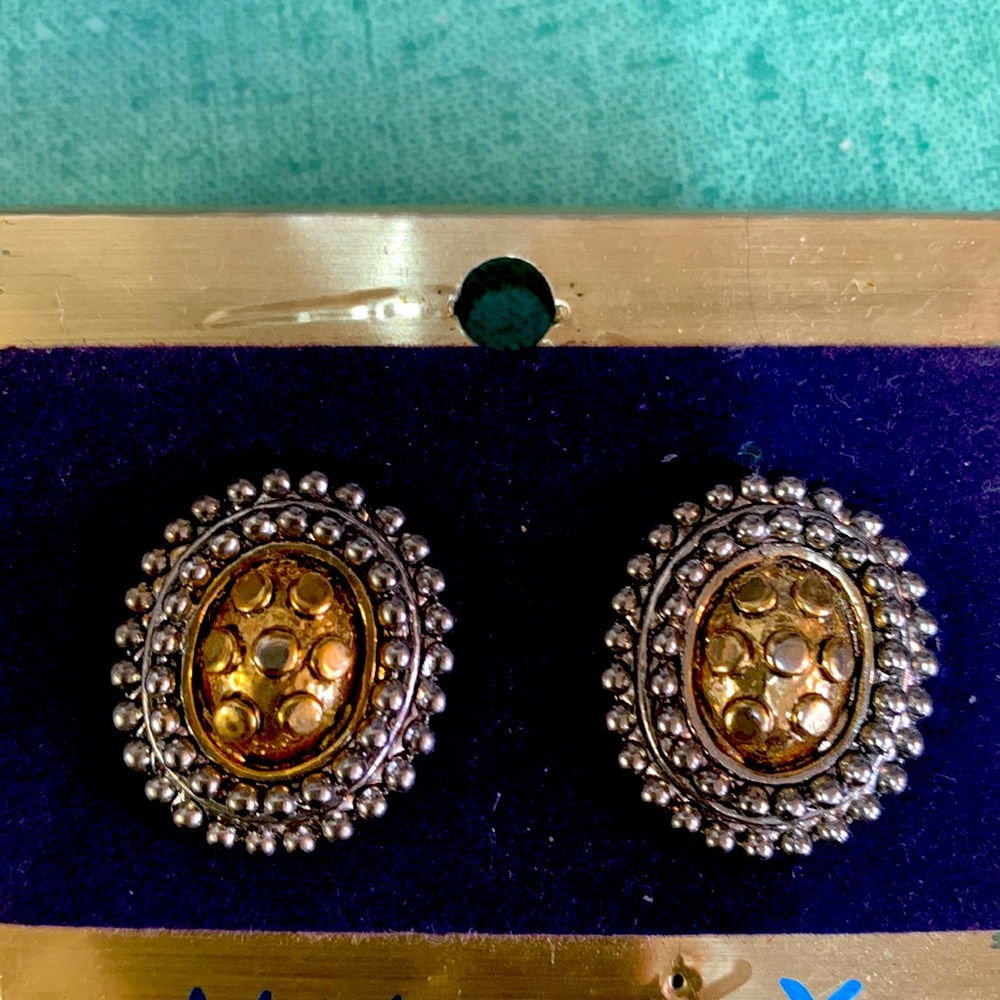 NWT Millen X Design Clip-on Gold & Silvertone Oval Earrings, Nickel Free